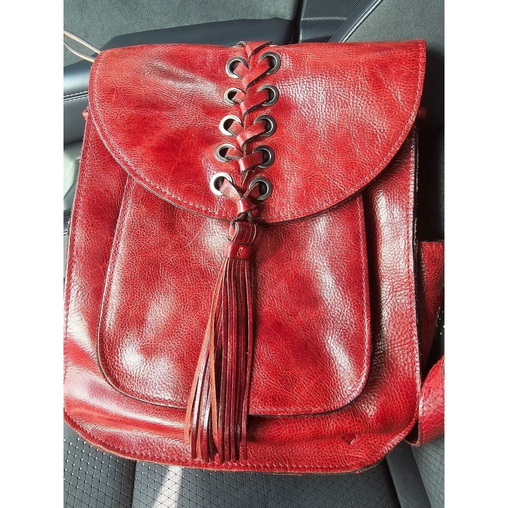 Patricia Nash Jovanna Tassel Braided Leather Backpack Crimson Red